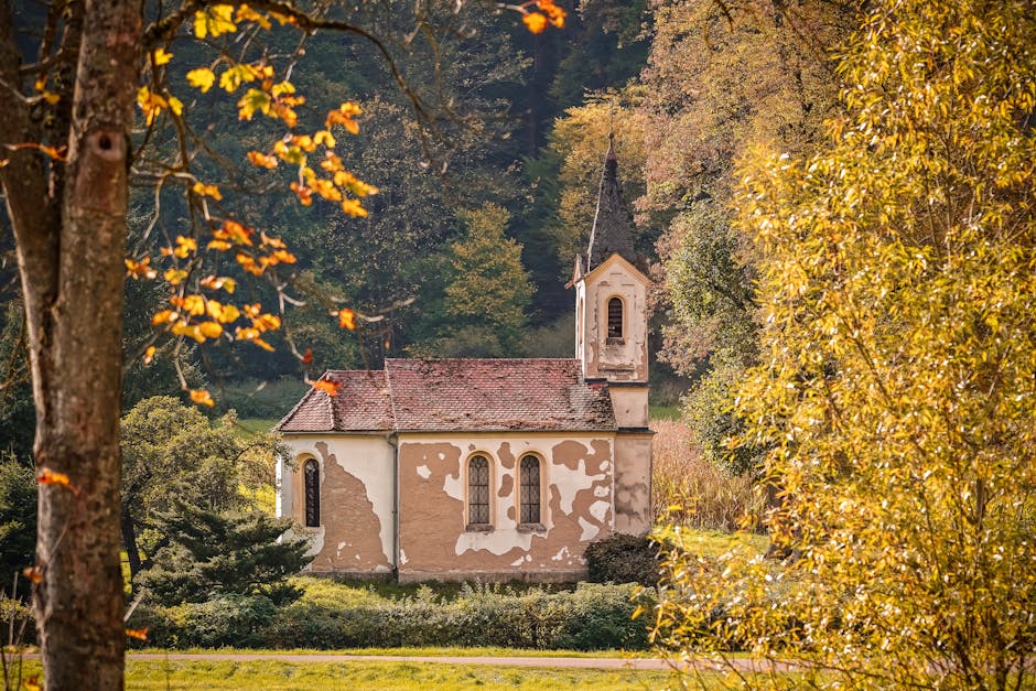Charming old building autumn foliage