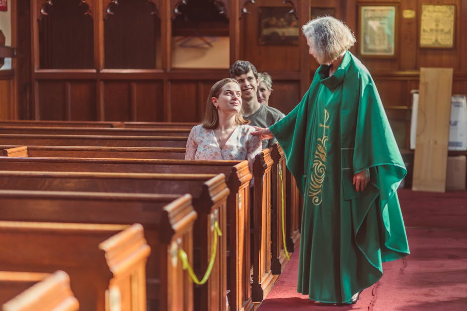 Clergy greeting young adults