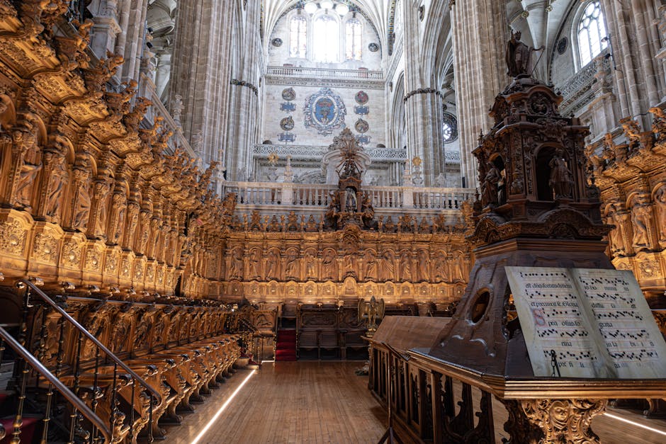 Detailed wooden choir interior