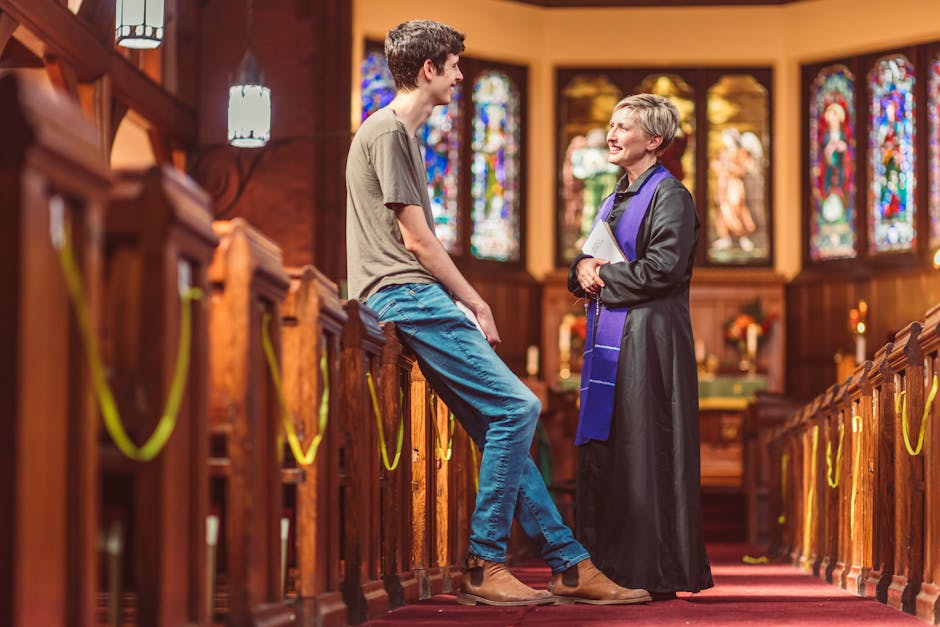 Friendly conversation stained glass