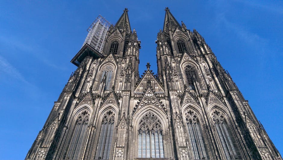 Gothic cathedral towers blue sky