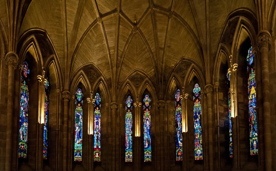 Gothic interior stained glass