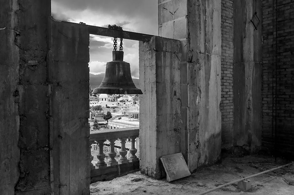 Historic bell on a dilapidated building