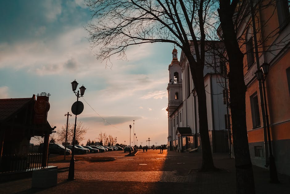 Historic building sunset street