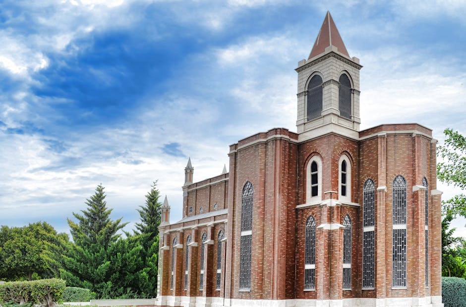 Majestic brick tower clouds