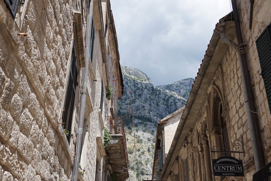 Narrow stone street mountain view