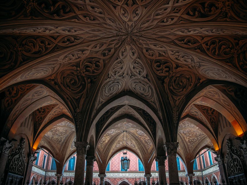 Intricate arches in a church ceiling