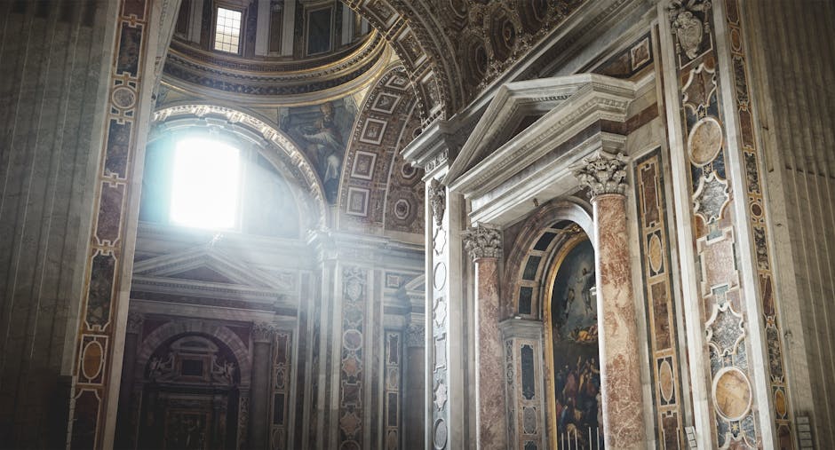 Ornate interior sunlit columns