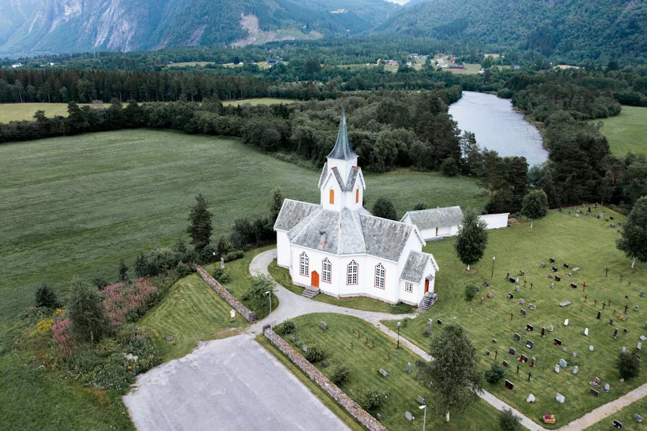 Picturesque white church countryside