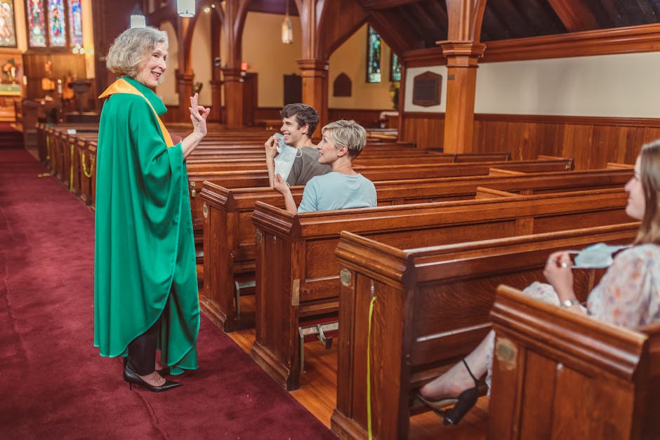 Priest parishioners warm interaction