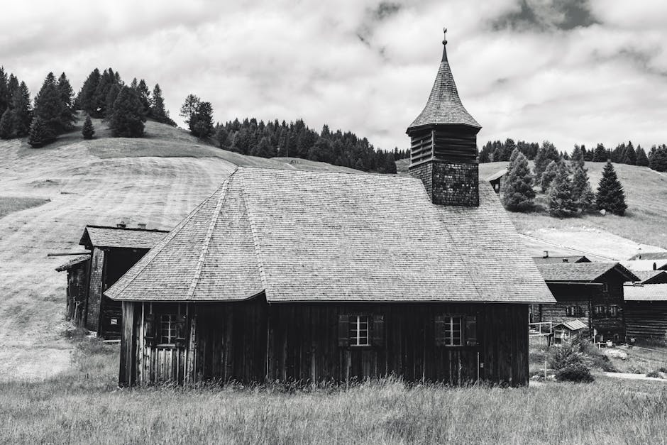 Rustic wooden structure serene valley