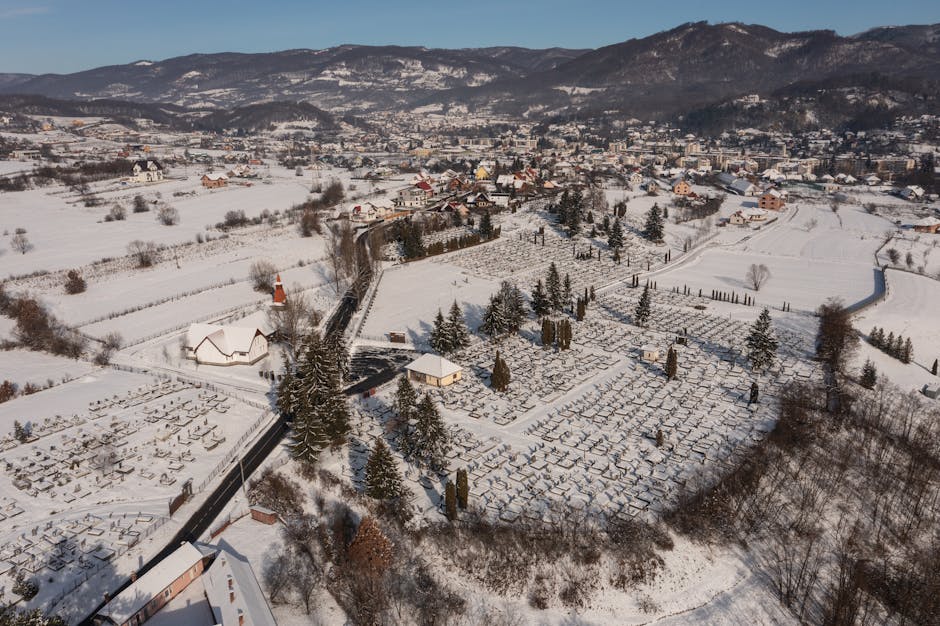 Snowy landscape aerial view