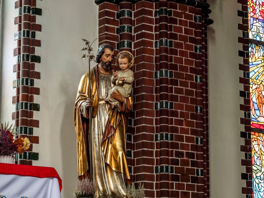 Statue saint child stained glass