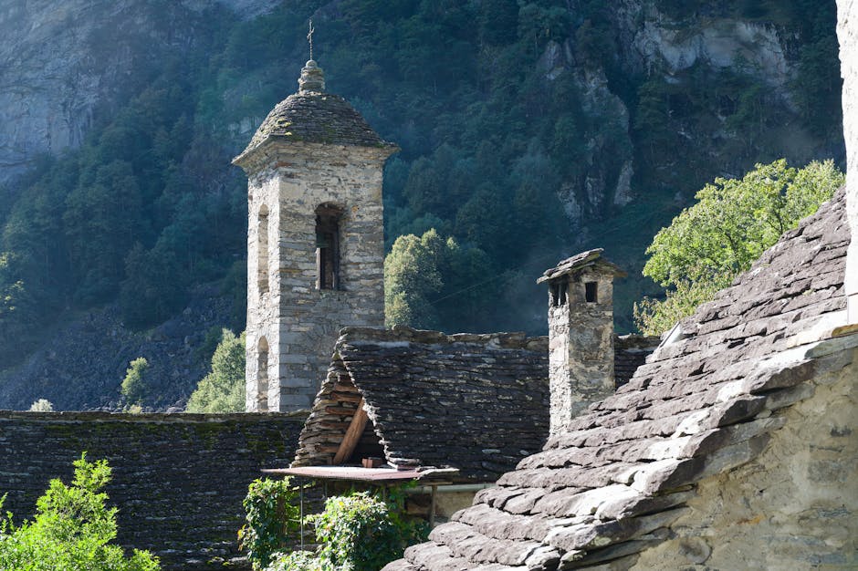 Stone bell tower rustic rooftops