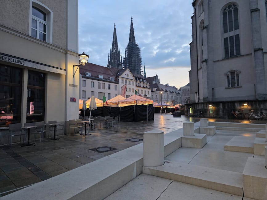 Twilight cathedral street scene