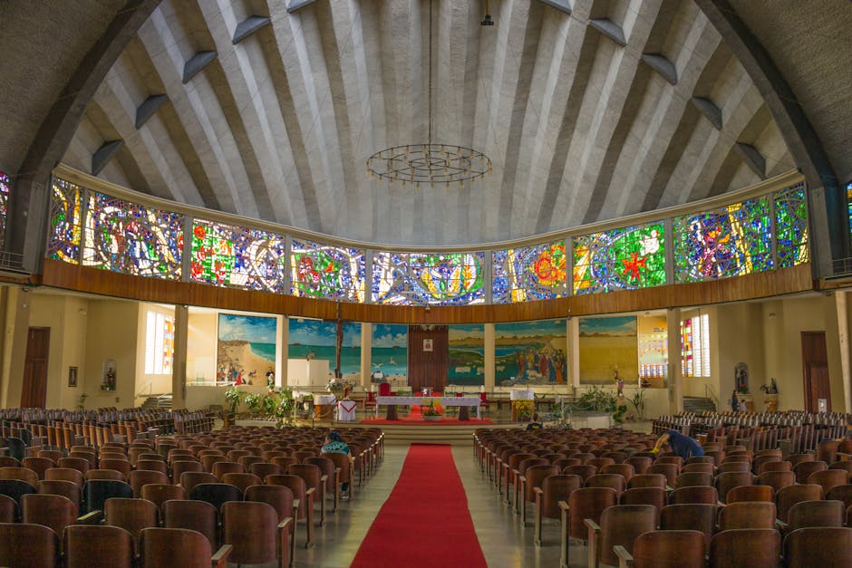 Vibrant stained glass church interior