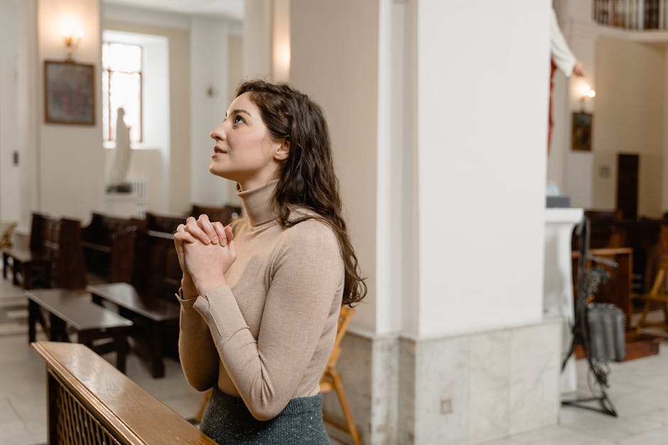 Woman praying serene setting