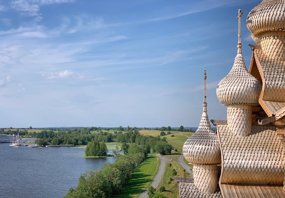 Wooden domes lake greenery